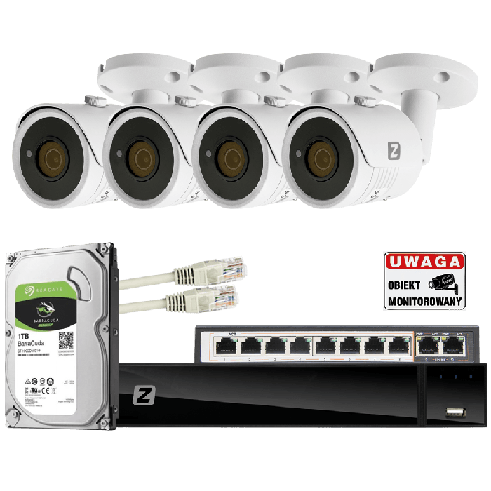 Zestaw Monitoringu IP POE 5MP 4 kamery B5 switch 8XPOE
