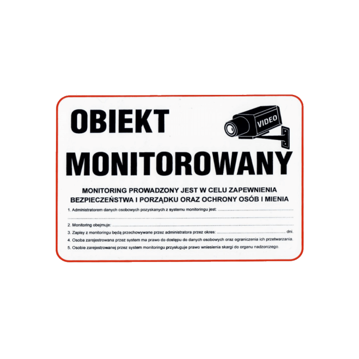 Tabliczka informacyjna "Obiekt monitorowany" z informacją RODO