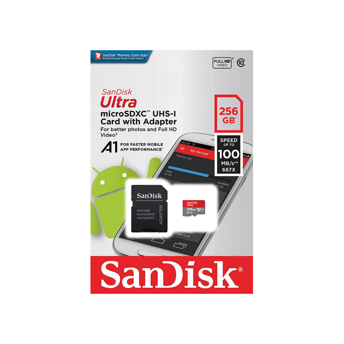 SanDisk 256GB MICRO SDXC ULTRA 100 MBs Cl.10 UHSI

