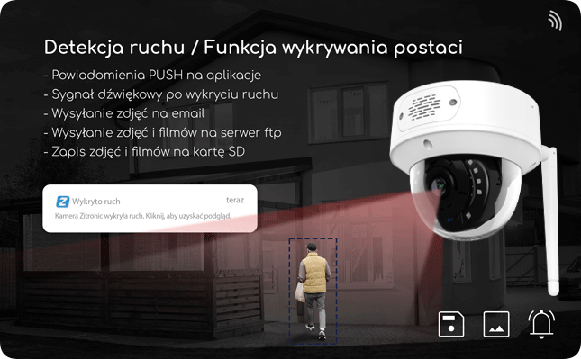 Kamera IP K5 WiFi ZINTRONIC 5MP Detekcja ruchu i funkcja wykrywania postaci