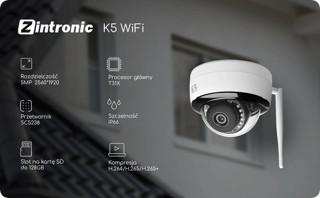 Kamera IP K5 WiFi ZINTRONIC 5MP Dane techniczne